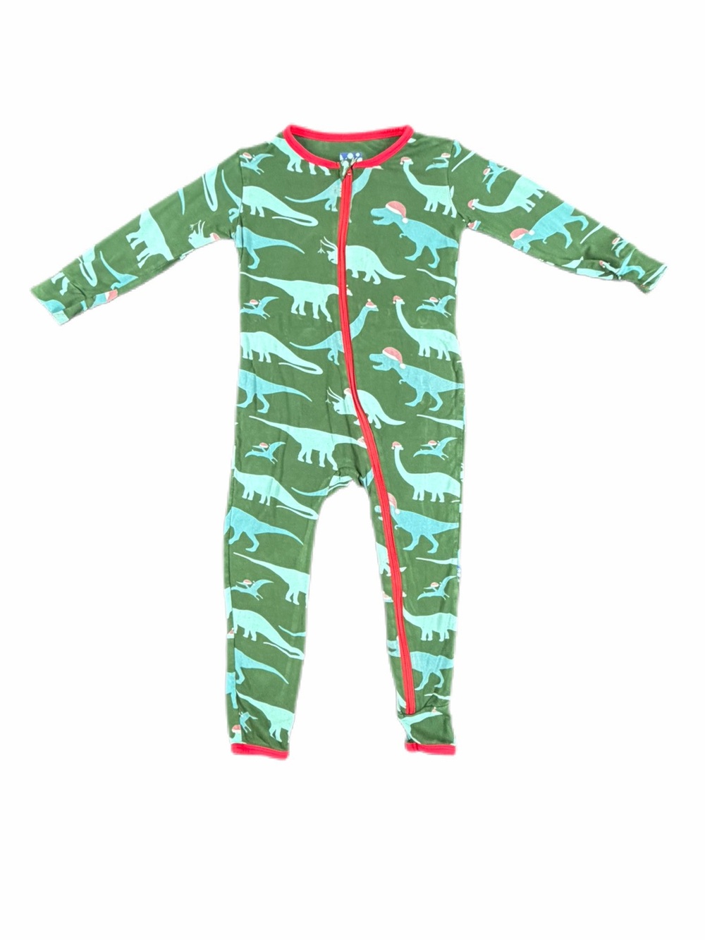 KICKEE PANTS Santa Dinos Bamboo Christmas Sleeper- 2T